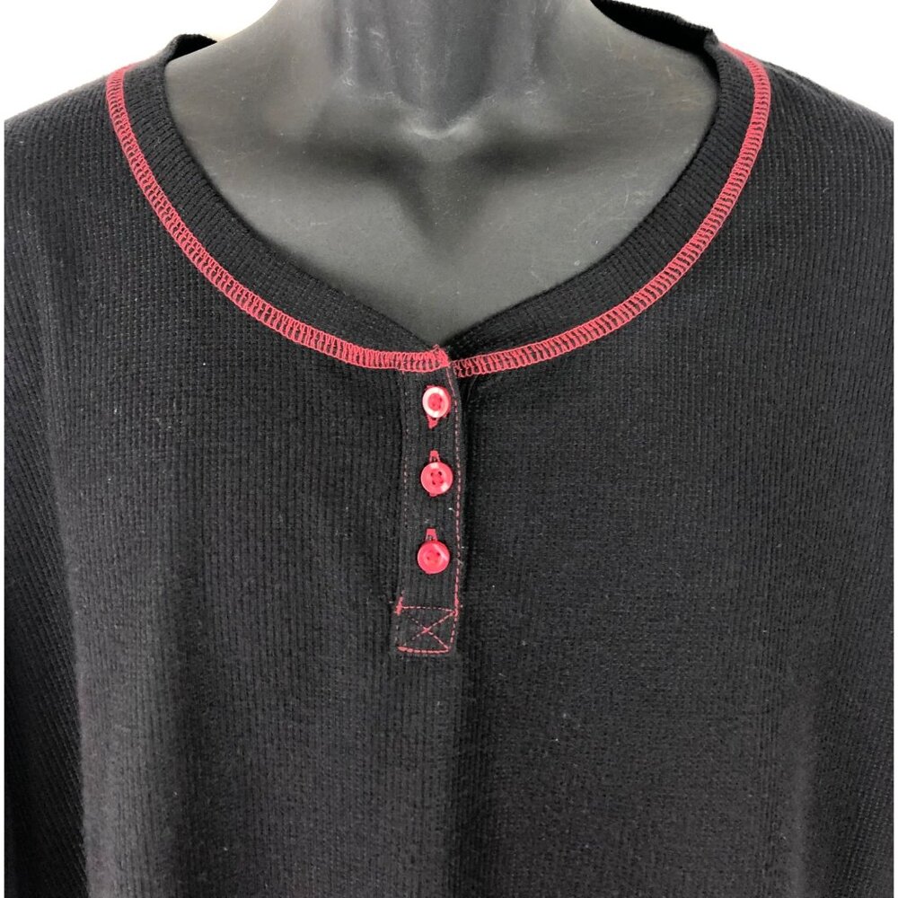 Sonoma Sleepwear Women's Size XL Black/Red Trim Thermal Long Sleeve Sleep Shirt - Picture 3 of 6